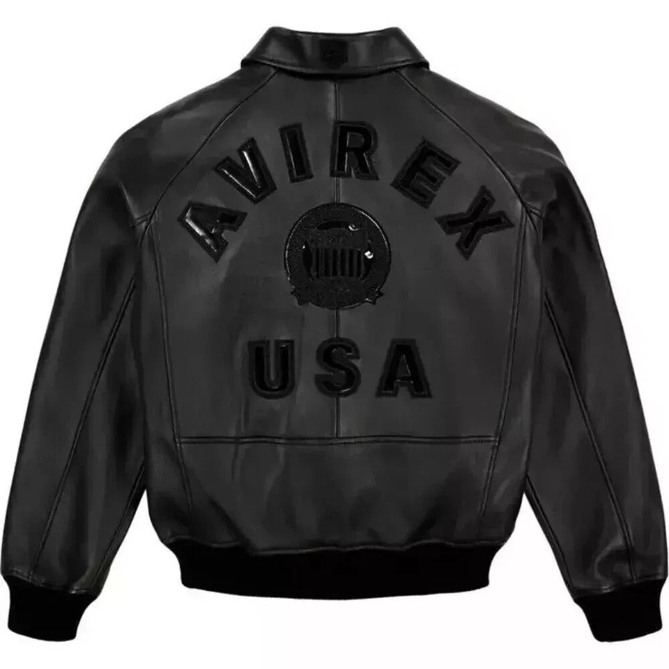 Men's Black Avirex Real Leather Bomber Jacket American Flight Leather Jacket