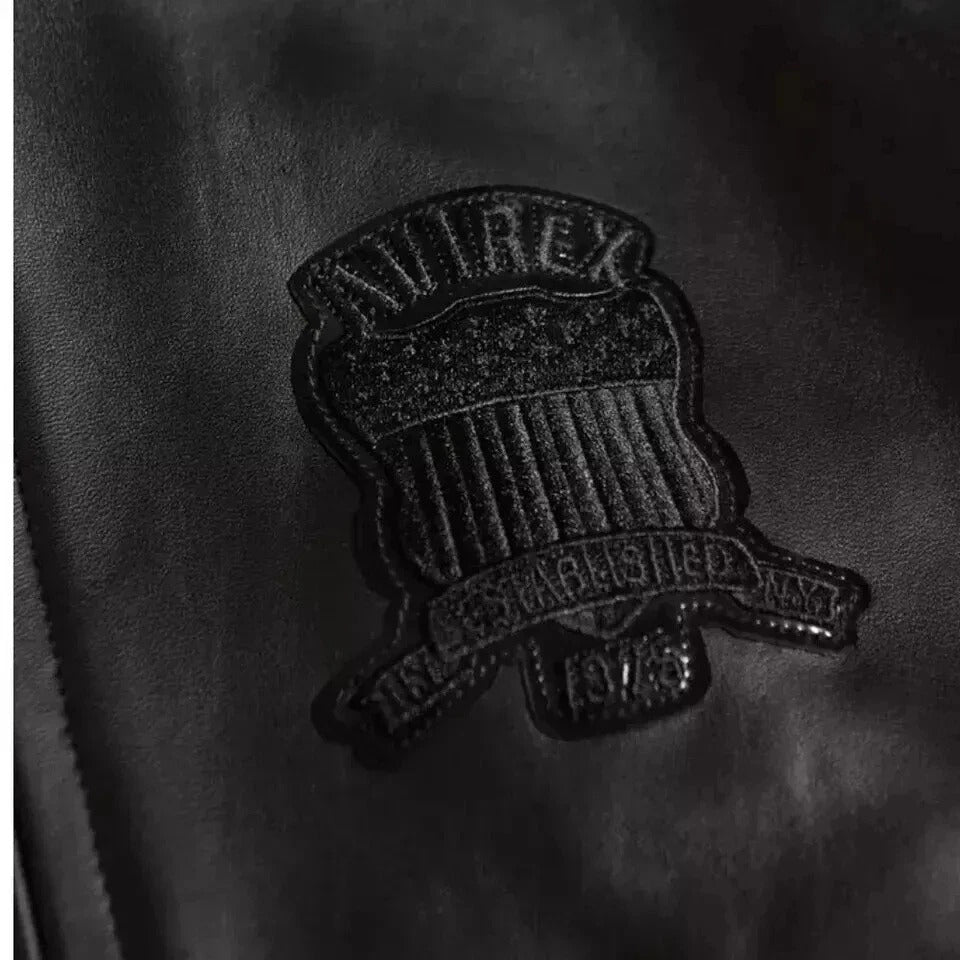 Men's Black Avirex Real Leather Bomber Jacket American Flight Leather Jacket